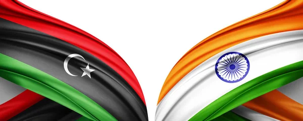 Líbia Zászló India Zászló Selyem Illusztráció — Stock Fotó