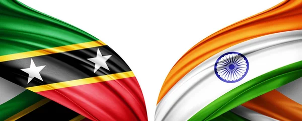 Saint Kitts Och Nevis Flagga Och Indien Flagga Silke Illustration — Stockfoto