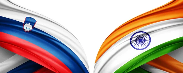 Bandeira Eslovénia Bandeira Índia Seda Ilustração — Fotografia de Stock