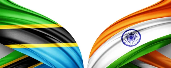 Tanzania Flagga Och Indien Flagga Silke Illustration — Stockfoto