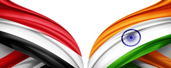 Bandera Yemen Bandera India Seda Ilustración —  Fotos de Stock