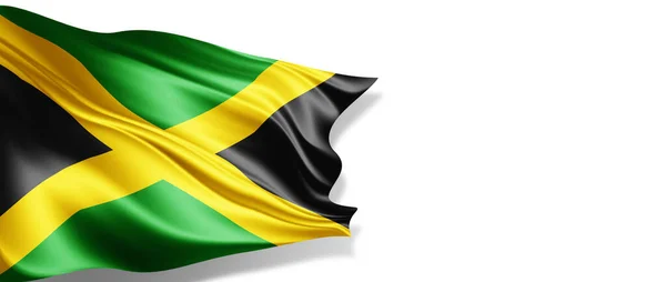 Jamaica Zászló Selyem Fekete Háttér Illusztráció — Stock Fotó