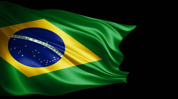 Brazilië Vlag Van Zijde Zwarte Achtergrond Illustratie — Stockfoto
