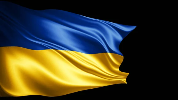 Ukraina Flagga Silke Och Svart Bakgrund Illustration — Stockfoto