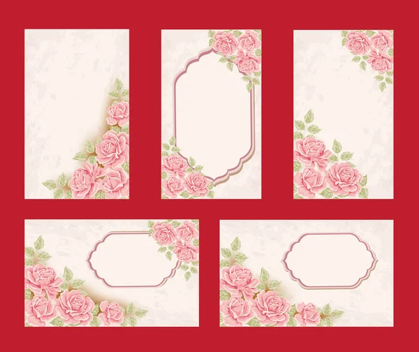 pembe Gül desenli retro tebrik kartları koleksiyonu.