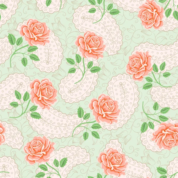 Seamless wallpaper pattern with roses — Stock Vector