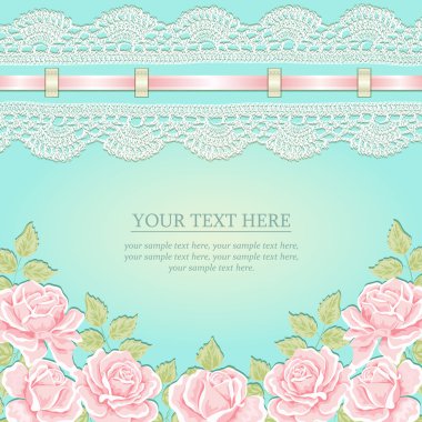 Gül, kurdele, dantel ile antika arka plan.