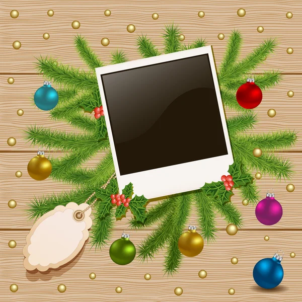 Kerstkaart met een frame voor een foto — Stockvector
