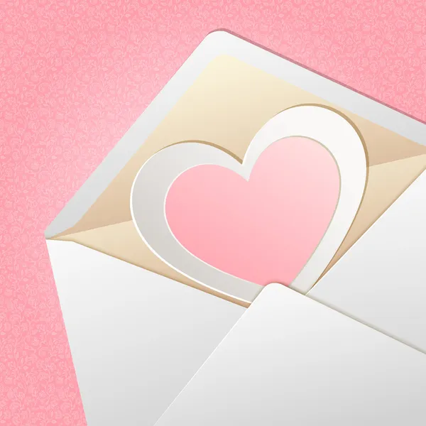 Sobres con corazón de papel Tarjeta de San Valentín — Vector de stock