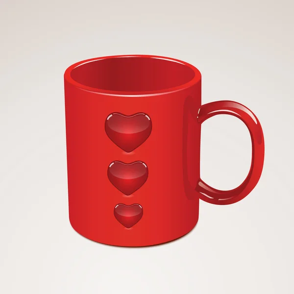 Taza roja con corazón — Vector de stock