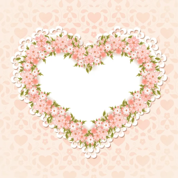 Tarjeta de felicitación con forma de corazón. San Valentín Corazón de flores — Vector de stock