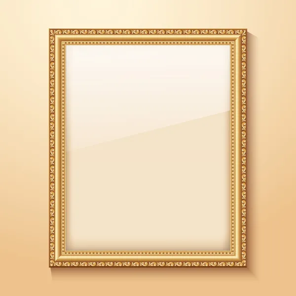 Empty gold frame hanging on the wall. — Stock Vector