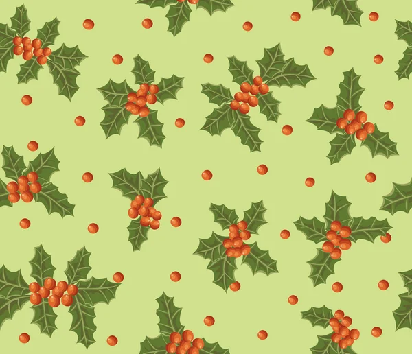 Seamless Christmas pattern with holly berry — Stock Vector