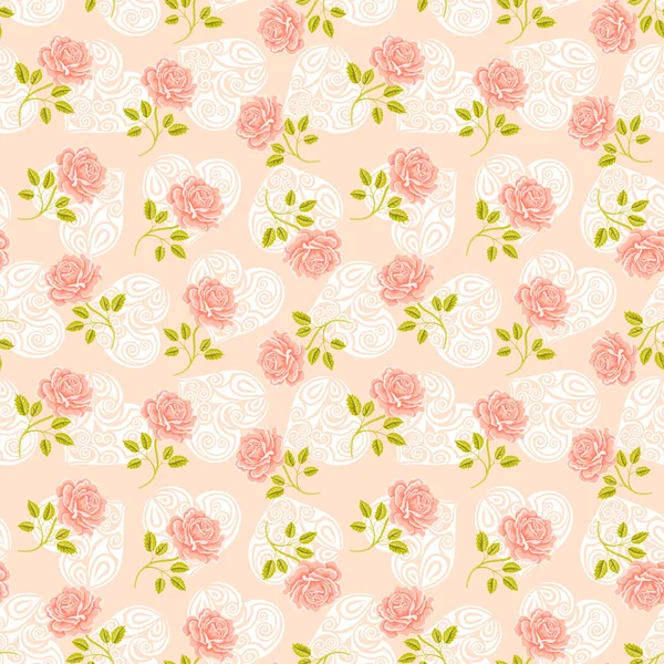 Seamless wallpaper pattern with roses — Stock Vector