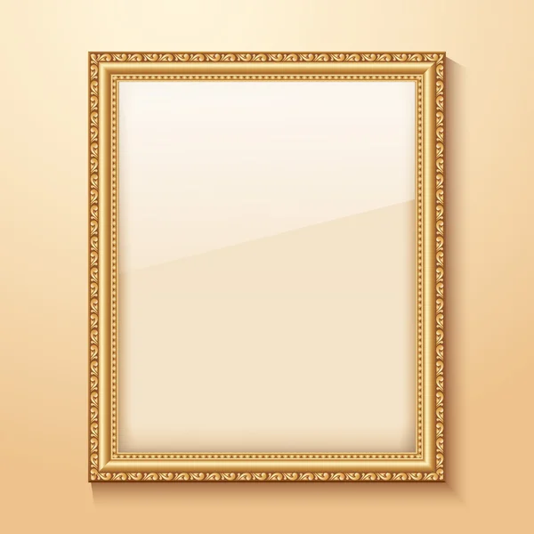 Leeg gouden frame opknoping op de muur. — Stockvector