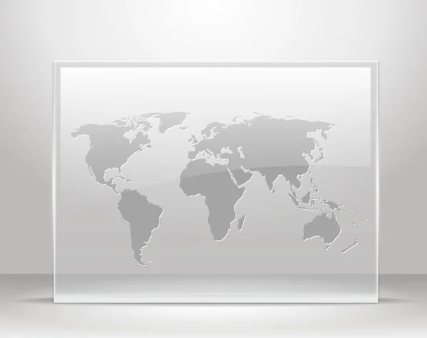 Carte du monde sur cadre en verre — Image vectorielle