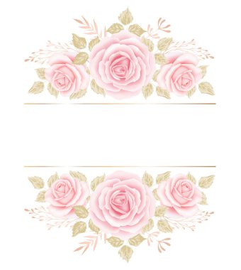 Çiçek pembe gül, yeşil yapraklar. Çiçek posteri, davet. Vektör düzenlemeleri