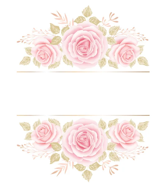 Ροζ τριαντάφυλλο, πράσινα φύλλα. Floral αφίσα, πρόσκληση. Ρυθμίσεις διανύσματος — Διανυσματικό Αρχείο