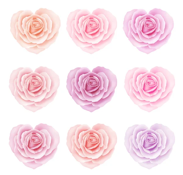 Rose rosa Clipart, San Valentino set rosa a forma di cuore — Vettoriale Stock