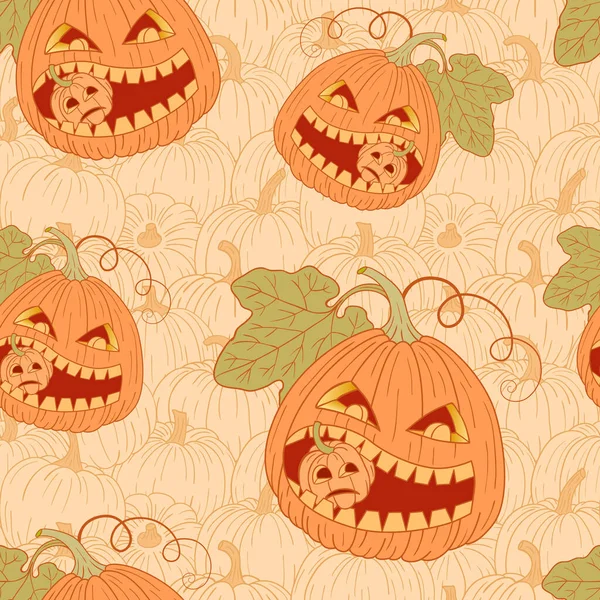 Halloween - concepto de patrón sin costuras con calabazas. Vector . — Vector de stock