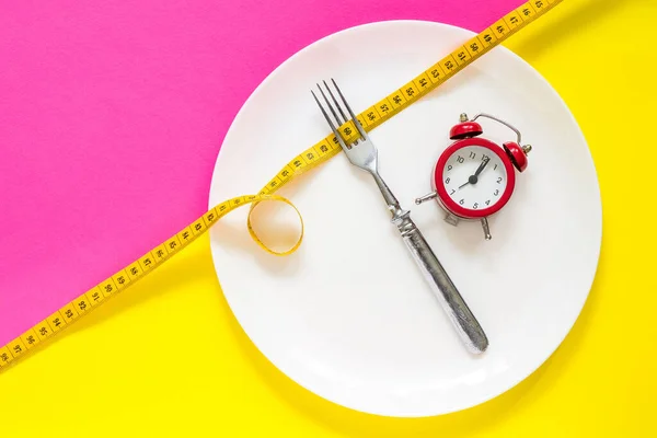 Time Lose Weight Eating Control Time Diet Concept Alarm Clock — Stock Photo, Image