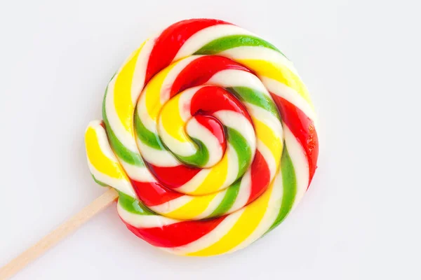 Flerfärgad Rund Klubba Vit Bakgrund Regnbåge Bakgrund Sötsaker Lollipop Med — Stockfoto