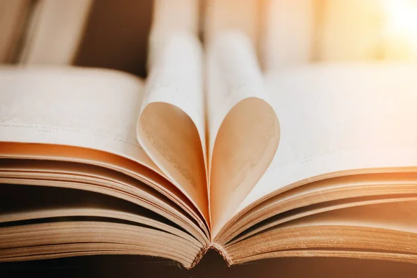 Opened book with heart shaped page. Heart from book page, valentine\'s day