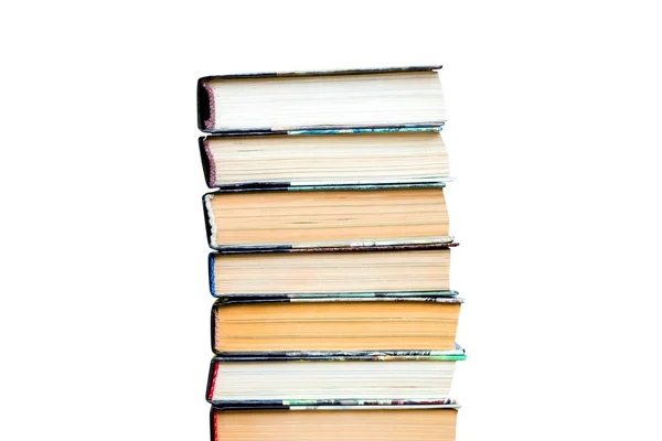 Stack Gamla Böcker Läroböcker Isolerade Vit Bakgrund — Stockfoto