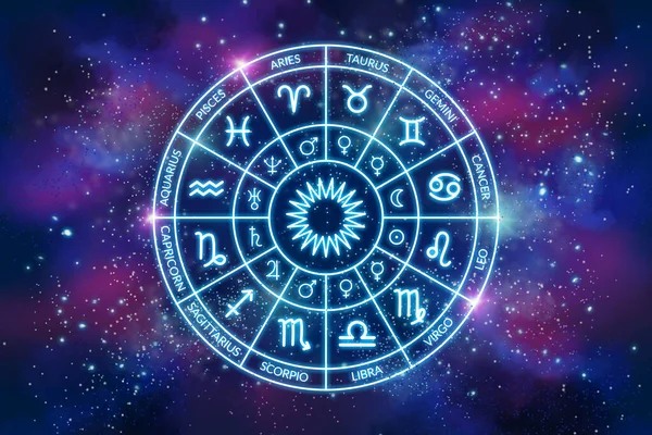 Astrologia Cerchio Zodiacale Sullo Sfondo Uno Spazio Scienza Delle Stelle — Foto Stock