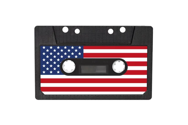 Magnetisk Gammel Kassette Til Lyd Malet Farven Det Amerikanske Flag - Stock-foto