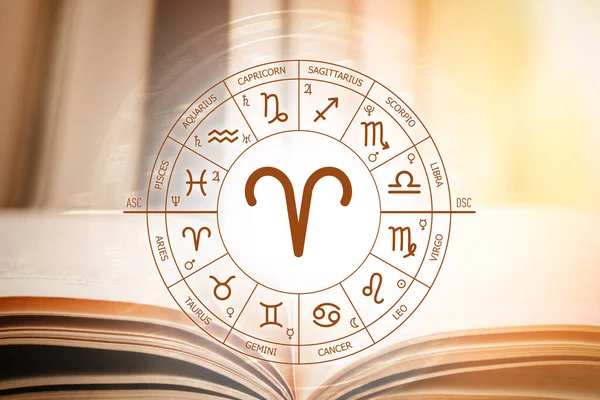 黄道円 黄道帯の兆候の占星術の予測 署名の特徴牡羊座 占星術 秘密の科学 — ストック写真