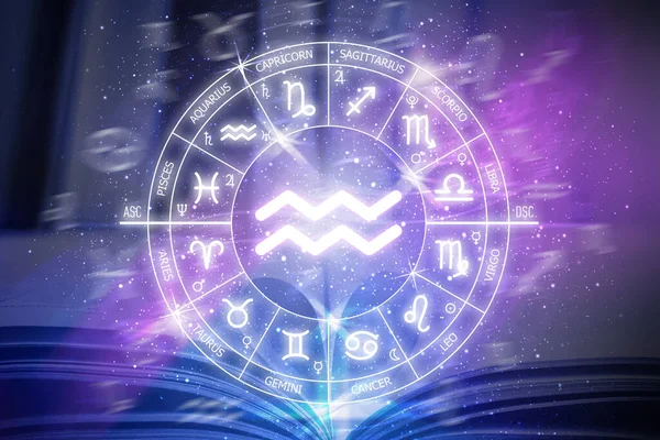 Aquarius Zodiac Tecken Vattumannen Ikon Blå Utrymme Bakgrund Zodiac Cirkel — Stockfoto