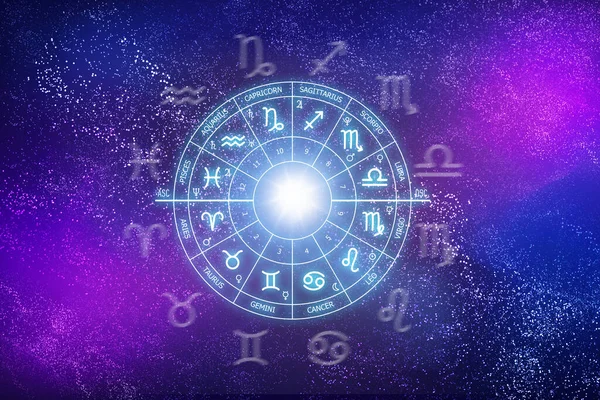 Zodiac Cirkel Bakgrunden Kosmos Astrologi Vetenskapen Stjärnor Och Planeter Esoterisk — Stockfoto