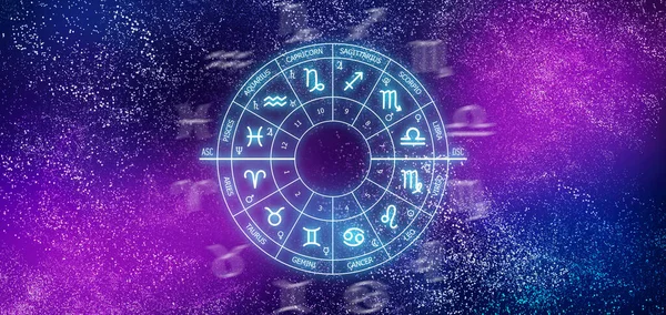 Círculo Zodíaco Fundo Espaço Astrologia Ciência Das Estrelas Dos Planetas — Fotografia de Stock