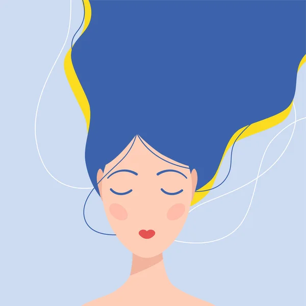 Visage Une Jeune Femme Ukrainienne Aux Cheveux Bleus Aux Couleurs — Image vectorielle