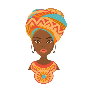 Geleneksel türbanlı güzel bir Afrikalı kadının portresi. Afrikalı kız. Afrika 'nın adresi, Afrikalı güzellik.
