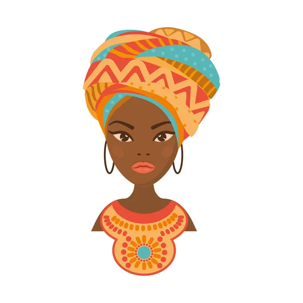 Porträt Einer Schönen Afrikanischen Frau Traditionellem Turban Afrikanerin Afrika Afrikanische — Stockvektor