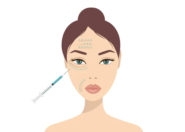 Hyaluronic acid facial injection. Beauty, cosmetology, anti-aging concept. Beauty shots vector illustration