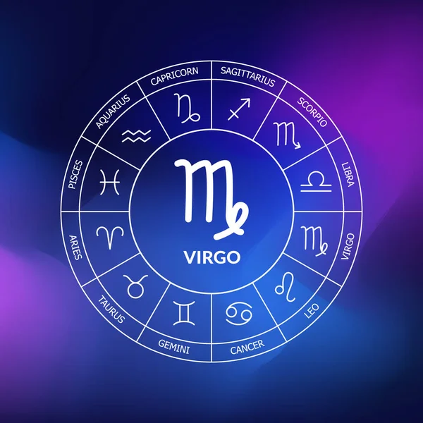Virgo Zodiac Sign Zodiac Circle Dark Blue Background Space Astrology — Stock Vector