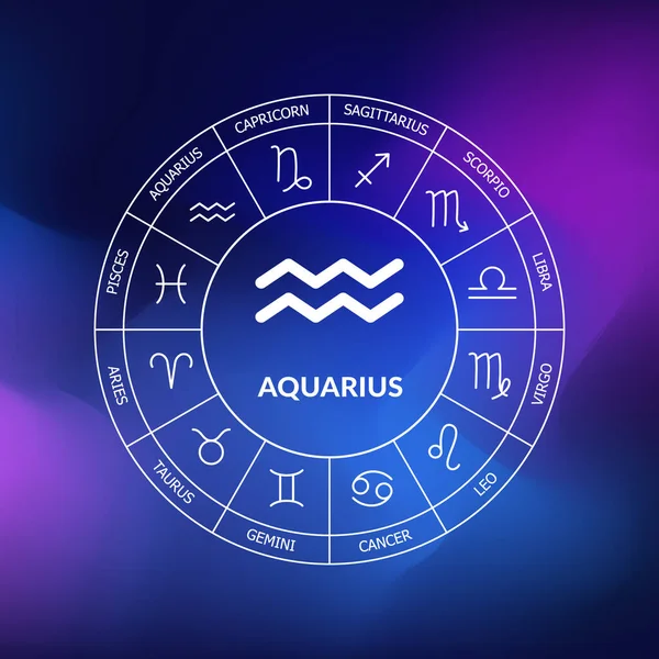 Signo Del Zodiaco Acuario Círculo Del Zodíaco Sobre Fondo Azul — Vector de stock