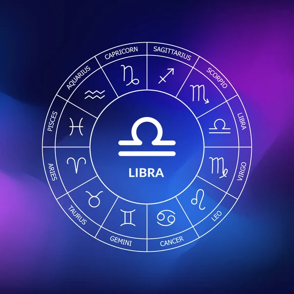 Libra Zodiac Sign Zodiac Circle Dark Blue Background Space Astrology — Stock Vector