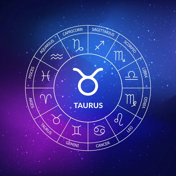 Signo Zodíaco Touro Círculo Zodíaco Fundo Azul Escuro Espaço Astrologia — Vetor de Stock