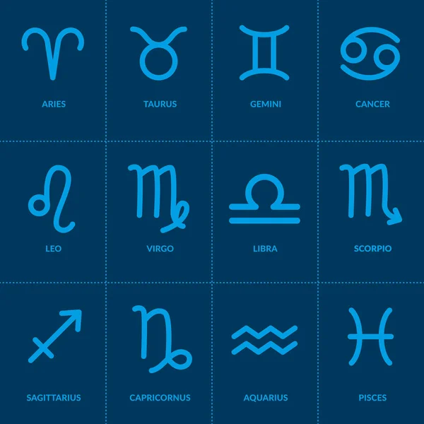 Signos Del Zodiak Conjunto Iconos Del Zodiaco Azul Aislados Sobre — Vector de stock