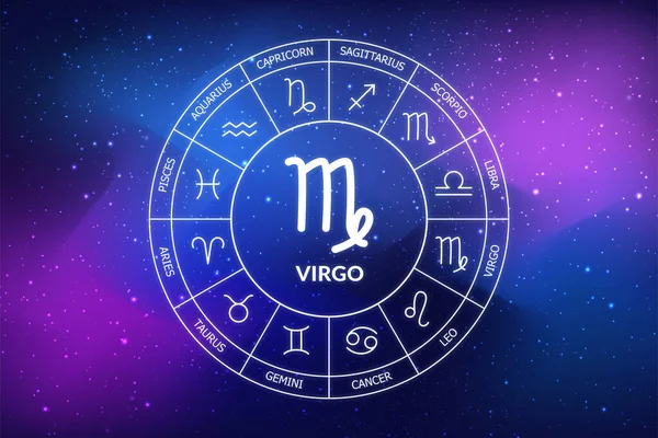 Szűz Zodiákus Jel Absztrakt Éjszakai Égbolt Háttér Virgo Ikon Kék — Stock Fotó