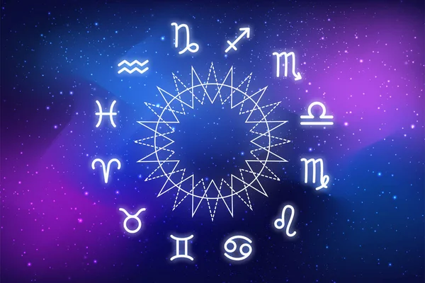 Astrologische Voorspelling Zodiak Cirkel Achtergrond Van Donkere Kosmos Astrologie Wetenschap — Stockfoto