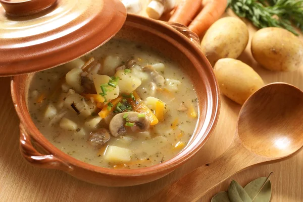 Szczegóły miski z zupa ziemniaczana — Zdjęcie stockowe