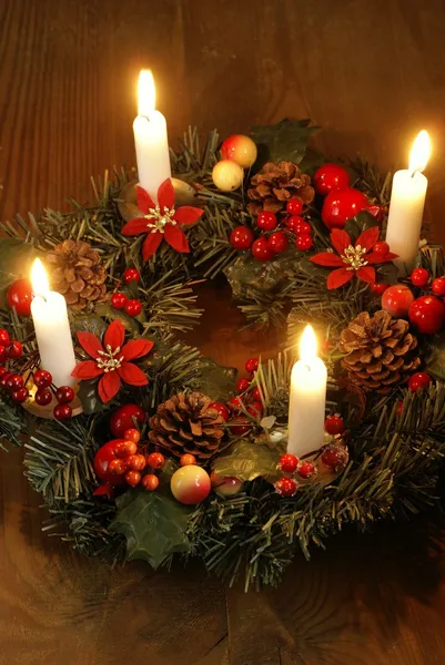 Advent wreath on wooden table — Stock Photo, Image