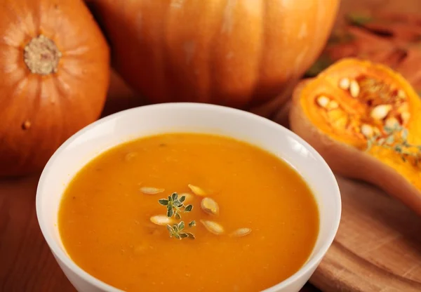 Bowl with pumpkin soup — Stock Photo, Image