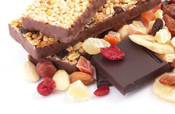Close-up of cereal bars with dry fruits — Stock Photo, Image