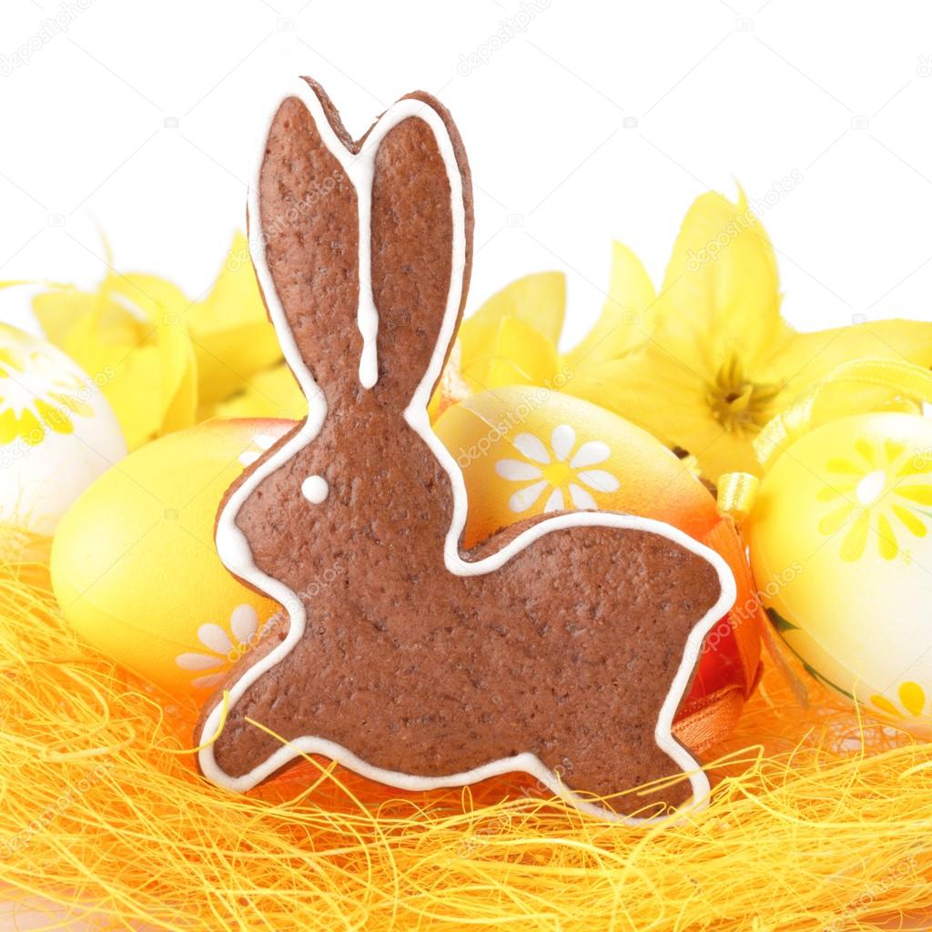 Easter gingerbread cookie and Easter eggs